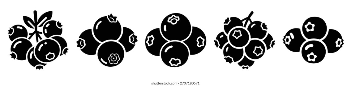 Satz von Heidelbeeren-Cluster, Symbol, Vektorgrafik einzeln auf weißem Hintergrund