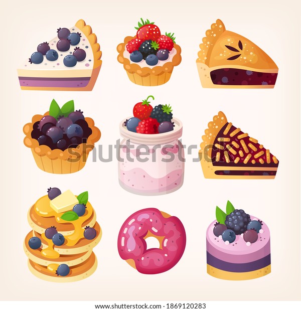 Set of\
blueberry desserts vector\
illustrations	\
