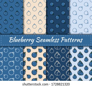 Set of Blueberry Seamless Patterns. vector illustration fruit collection. Background design for tea, juice, natural cosmetics, sweets and candy, food packaging, vintage or any product.