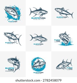 Set of Bluefin Tuna Logo Design Vector. Silhouette Bluefin Tuna Template Illustration. Icon Symbol.