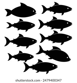 Set of Bluefish animal black silhouettes vector on white background