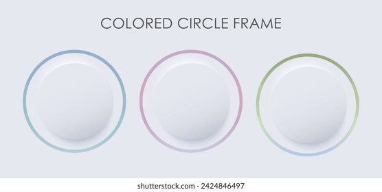 Set of blue-green, pink-violet and blue-green circle frames on a white background. Collection of round frames for text, buttons and various designs