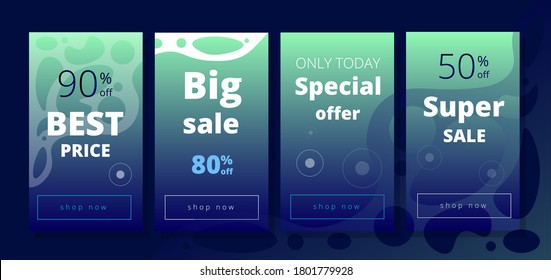 
set of blue-green rectangular templates on dark background with buttons and inscription special offer
