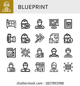 Set of blueprint icons. Such as Technician, Blueprint, Engineer, Worker, Planning, Draft, Engineering, Architect , blueprint icons