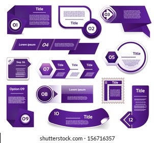 Set of blue-violet vector progress, version, step icons. eps 10