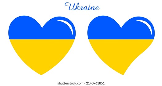 Establecido con corazones azul-amarillos. Corazones vectoriales moldearon la bandera nacional ucraniana con fondo blanco