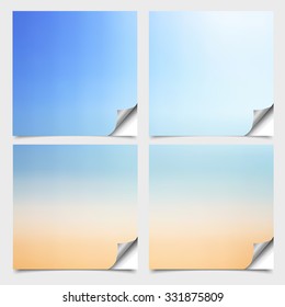 set of blur color blank  paper fold background