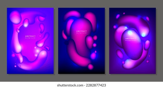 Conjunto de fondo abstracto borroso. Efecto líquido. Plantillas con un patrón de degradado. Colores circulantes volumétricos. Formas de gradiente futurista para afiche musical, portada, pancarta, cartel. Ilustración del vector