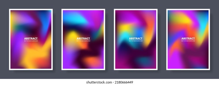 Set of blurred abstract backgrounds with bright multicolored gradient. Cover, poster or brochure colorful designs collection in A4 size. Vector illustration