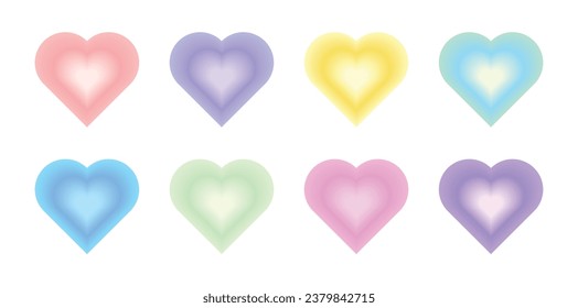 Set of blurred aura gradient hearts. Trendy modern y2k style design template. Blurred pastel gradient elements for logo, templates, badges, stickers. Vector illustration