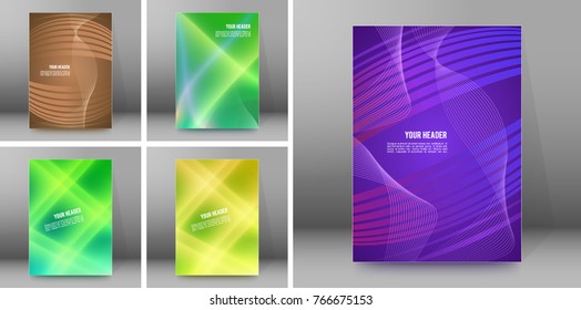 Set Blurred background advertising brochure design elements. Blurry light glowing graphic form for elegant flyer. Blur vector illustration eps10 for booklet layout, wellness leaflet, newsletters