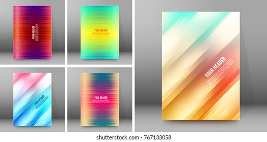 Set Blurred background advertising brochure design elements. Blurry light glowing graphic form for elegant flyer. Blur vector illustration eps10 for booklet layout, wellness leaflet, newsletters