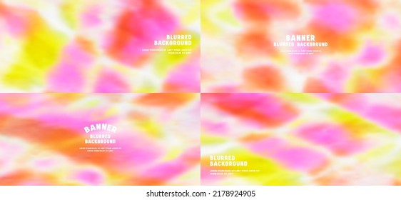 Set of blurred background for banners and flyers design. Warm colors splash hand painted psychedelic tie dye style