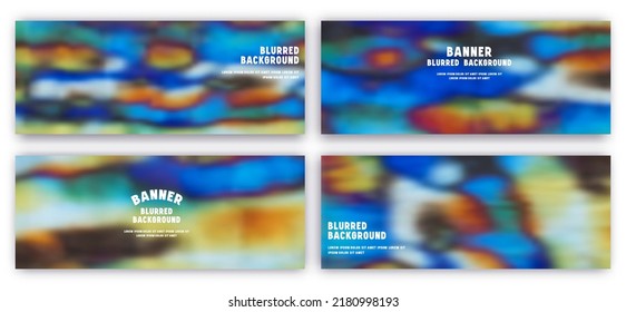 Set of blurred background for banners and flyers design. Retro colors hand painted psychedelic tie dye style