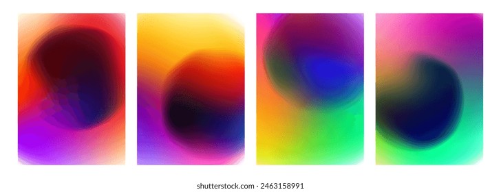 Set of blurred backgrounds with defocused round shapes. Vibrant color gradients. Abstract bright graphic templates collection for brochure covers, posters and flyers. Vector illustration.