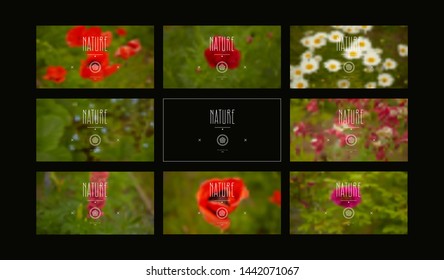 Set of blurred backgrounds with image of flowers. Design for web banner, card and flyer