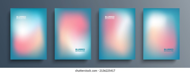 Conjunto de fondos borrosos con modernos patrones abstractos de gradiente de color borroso. Colección de plantillas para folletos, carteles, pancartas, volantes y tarjetas. Verde, rosa y blanco. Ilustración vectorial.