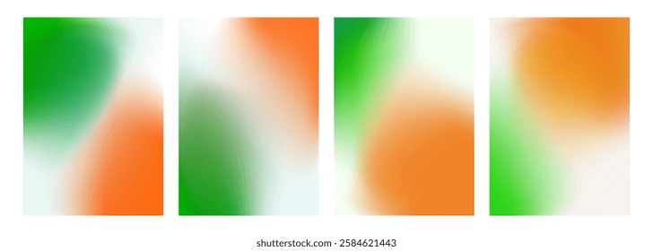 Set of blurred backgrounds. National flag of Ireland color gradients. Defocused color templates for Patrick's Day holiday greetings and invitations. Vector illustration.