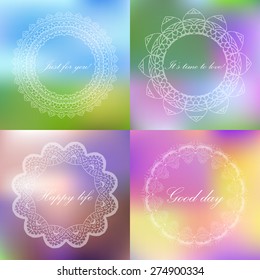 Set of blurred backgrounds with retro style sign. Frame  with text. Vector illustration