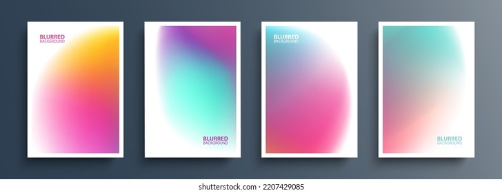 Set of blurred backgrounds with soft color gradients. Abstract graphic templates collection for brochures, posters, covers and flyers. Vector illustration.