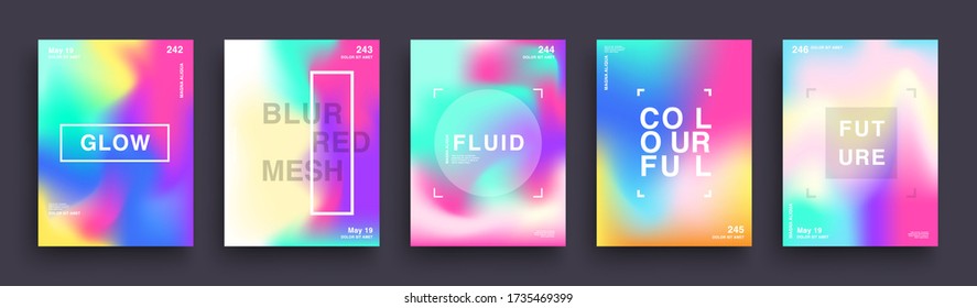 Set of Blurred Color Gradient Posters. Fluid colors. Set of Trendy Holographic Gradient shapes for Presentation, Magazines, Flyers, Annual Reports, Posters and Business Cards. Vector EPS 10
