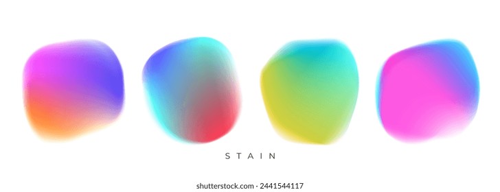 Set of blurred color stains. Bright color gradients. Vibrant defocused shapes for creative graphic design. Vector illustration.