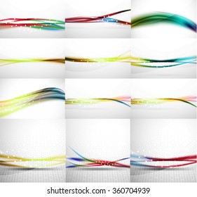 Set of blurred flowing waves backgrounds