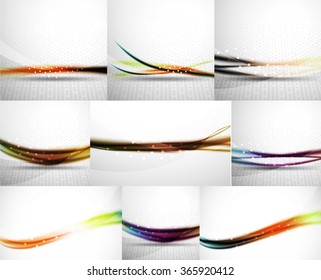 Set of blurred flowing waves backgrounds