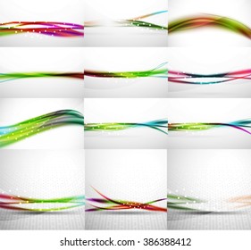 Set of blurred flowing waves backgrounds