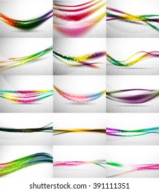 Set of blurred flowing waves backgrounds. Vector templates