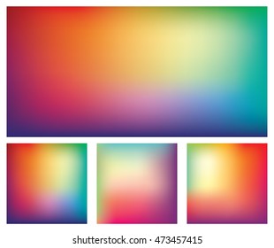 Set of blurred gradient mesh backgrounds in bright rainbow colors. Colorful smooth banner templates. Easy editable soft colored abstract vector illustration in eps8 without transparency.