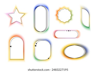 Set of blurred gradient shapes in flat cartoon design. Vibrant multi-colored effects combined with dynamic designs form this wonderful collection in Y2k styles. Vector illustration.