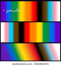 Set of blurred image of rainbow background. 2024 rainbow wavy pride banner. Happy pride month color. Vector freehand drawing gradient. Card, poster graphic design, flyer, wrapping, wallpaper.