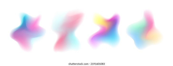 Set of blurred liquid shapes. Defocused color gradient blobs or splashes collection isolated on white background. Fluid dynamic elements for your creative graphic design. Vector illustration.