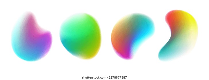 Set of blurred liquid shapes. Fluid dynamic elements for your creative graphic design. Defocused color gradient shapes isolated on white background. Vector illustration.