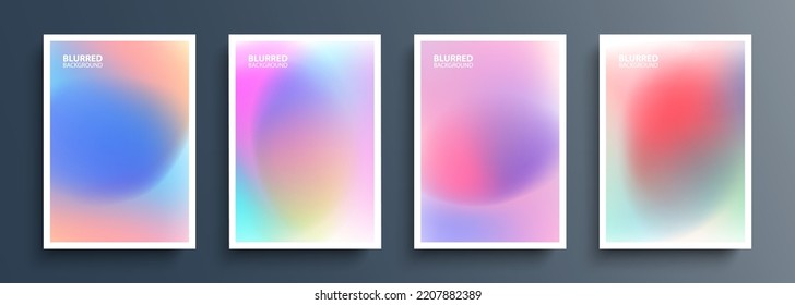 Set of blurred multicolored backgrounds with abstract blurred color gradients. Light color templates collection for brochures, posters, flyers and covers. Vector illustration.