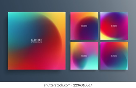 Conjunto de fondos multicolores borrosos con gradientes de color borrosos vibrantes. Colección de plantillas gráficas de color brillante para el diseño gráfico. Ilustración vectorial.