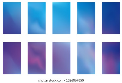 Set of blurred nature dark purple violet pink and blue backgrounds. Smooth banner template. Easy editable soft colored vector illustration. Ecology concept for your graphic design.
