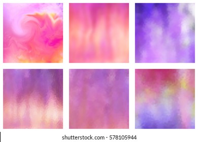 Set of blurred nature purple pink backgrounds. Spring flowering vector background