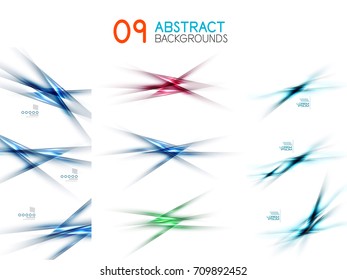Set of blurred overlapping and crossing lines isolated on white. Vector abstract background templates