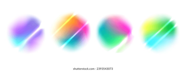 Set of blurred round shapes. Defocused vibrant color gradient circles isolated on white background. Vector illustration.