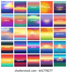 Set of blurred sunset and sunrise backgrounds. Vector illustration of sky