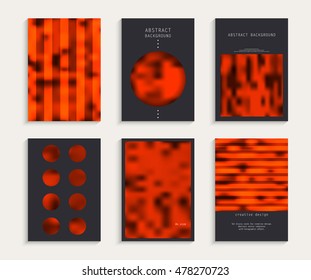 Set blurry cards for creative design. Abstract vector templates with holographic effect. Monochrome texture. Collection banners, pages, posters, covers in red, black and gray tones. A4 size.