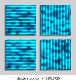 Set blurry striped backgrounds for creative design.  Abstract vector textures with holographic effect. Collection banners, posters, covers in blue tones.
