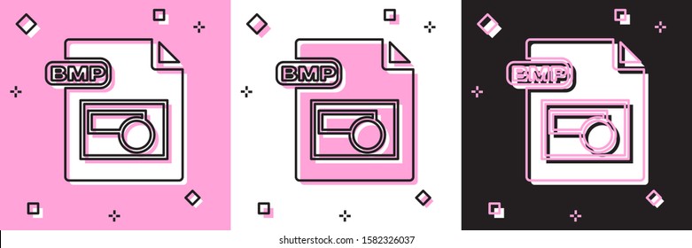 Set BMP file document. Download bmp button icon isolated on pink and white, black background. BMP file symbol.  Vector Illustration