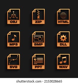 Set BMP file document, PPT, WAV, DLL, SVG and MP3 icon. Vector svg