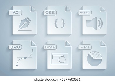 Legen Sie das BMP-Dateidokument, das WMA-, PPT-, CSS- und AI-Symbol fest. Vektorgrafik