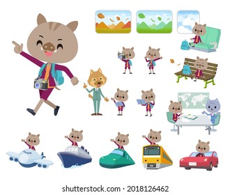 A set of Boar boy on travel.It's vector art so it's easy to edit.