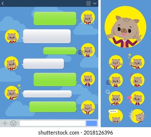 A set of Boar girl with expresses various emotions on the SNS window.It's vector art so it's easy to edit.