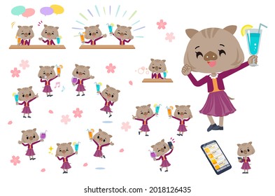 A set of Boar girl on a drink party.It's vector art so it's easy to edit.